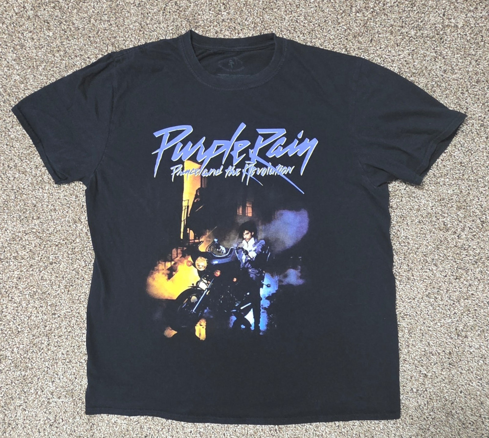 Prince Estate Purple Rain T Shirt Mens L Music Graphic Black
